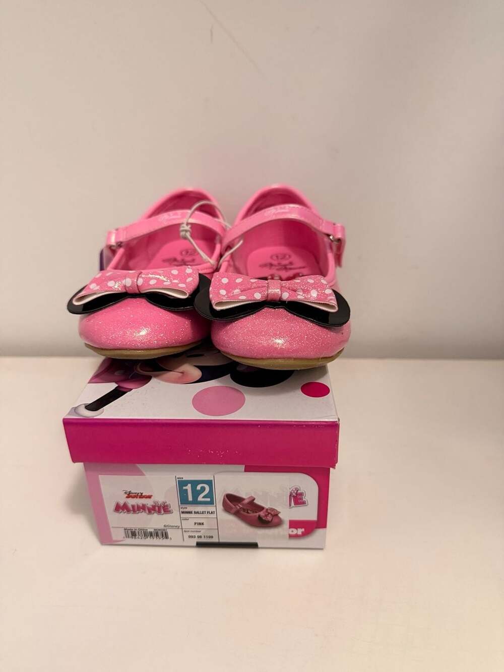 Disney Junior Minnie Mouse Pink Sparkle Polka Dot Bow Toddler Girls Size 12